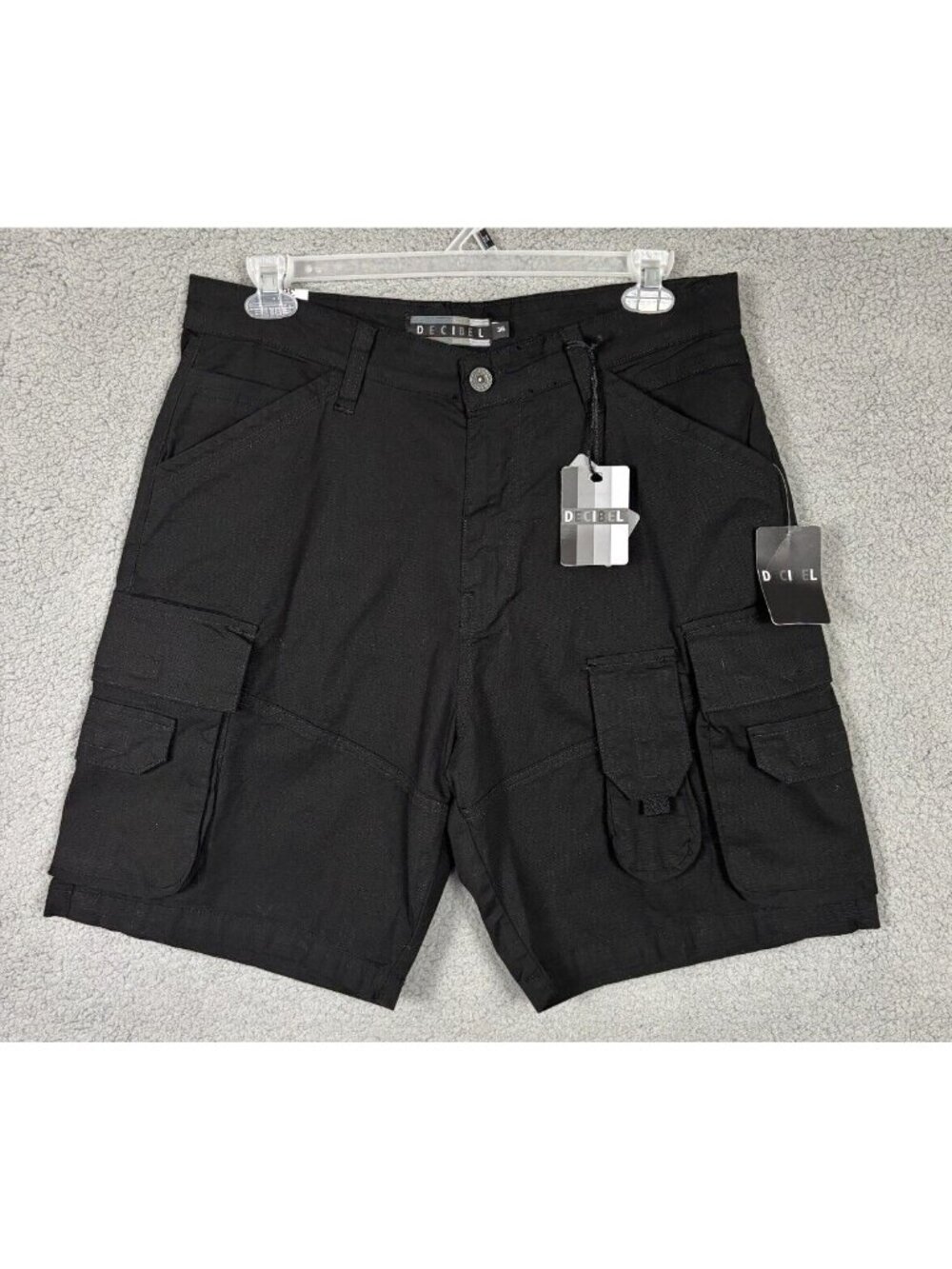 Decibel Men's Multi Pocket Cargo Shorts Ripstop Cotton Blend 36 Black NWT's.